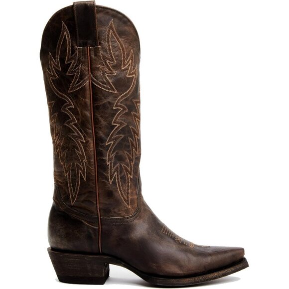 Women's Embroidered Chunky Heel Mid Calf Pointed Toe Cowgirl Boot Chocolate - Picture 3 of 6